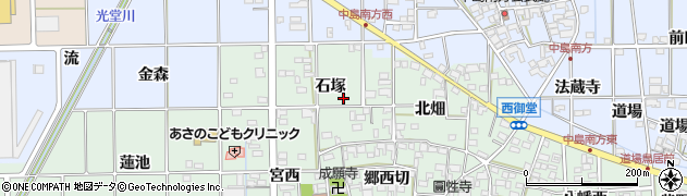 愛知県一宮市萩原町西御堂（石塚）周辺の地図