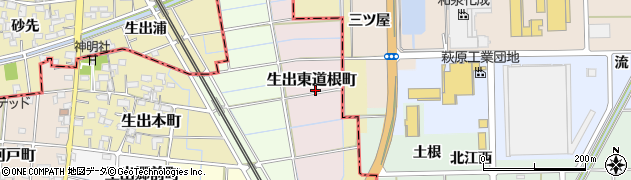 愛知県稲沢市生出東道根町周辺の地図