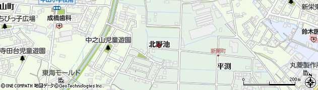 愛知県春日井市新開町（北野池）周辺の地図