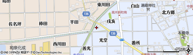 愛知県一宮市萩原町中島（光堂）周辺の地図