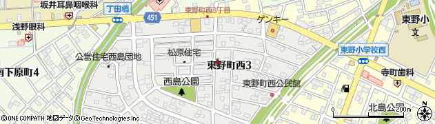 愛知県春日井市東野町西3丁目周辺の地図