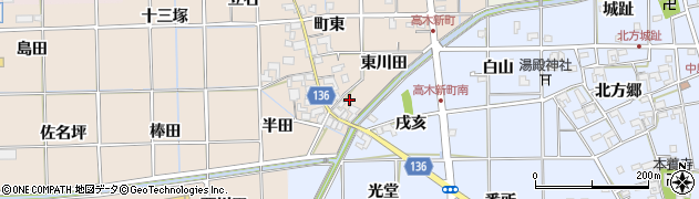 愛知県一宮市萩原町高木（東川田）周辺の地図