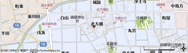 愛知県一宮市萩原町中島（北方郷）周辺の地図