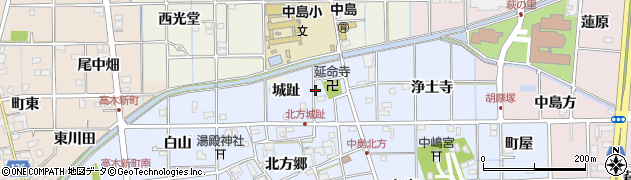愛知県一宮市萩原町中島（城趾）周辺の地図