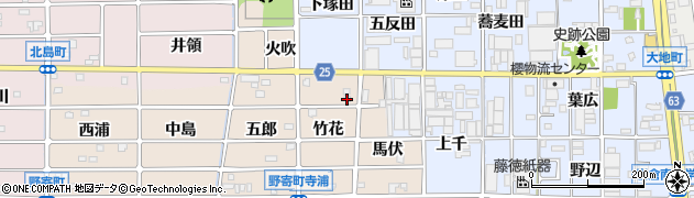愛知県岩倉市野寄町（竹花）周辺の地図