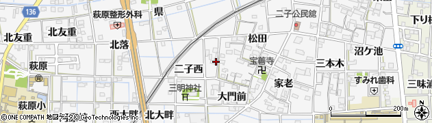 愛知県一宮市萩原町萩原二子西周辺の地図