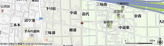 愛知県一宮市萩原町林野苗代周辺の地図