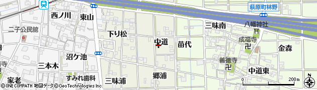 愛知県一宮市萩原町河田方中道周辺の地図