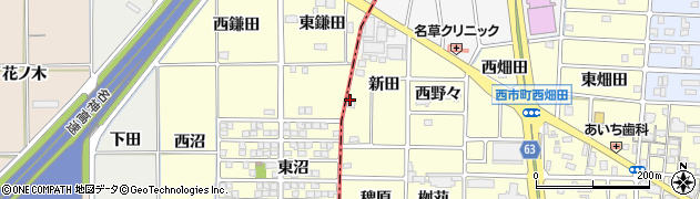 愛知県岩倉市西市町（新田）周辺の地図