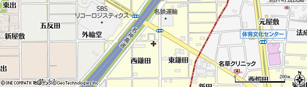 愛知県一宮市千秋町町屋（西鎌田）周辺の地図