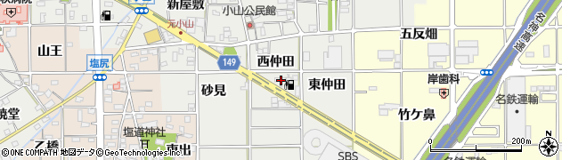 愛知県一宮市千秋町小山（西仲田）周辺の地図