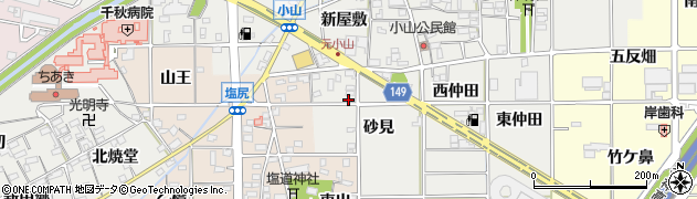 愛知県一宮市千秋町小山砂見周辺の地図