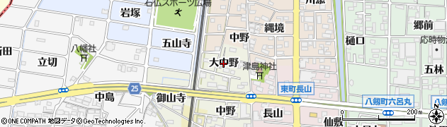 愛知県岩倉市中野町（大中野）周辺の地図