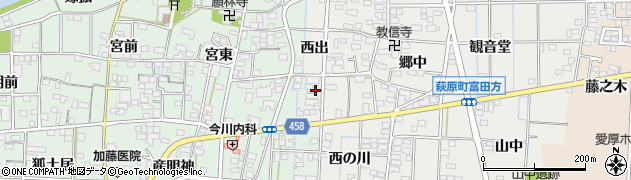 愛知県一宮市萩原町富田方（地獄）周辺の地図