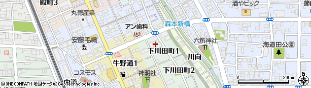 愛知県一宮市下川田町周辺の地図