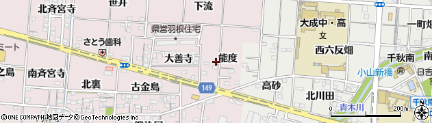 愛知県一宮市千秋町浅野羽根（能度）周辺の地図