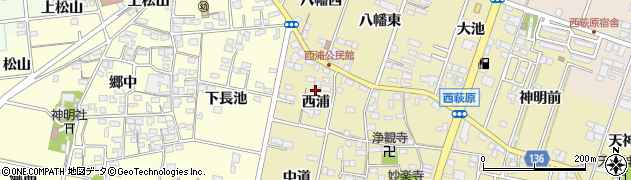 愛知県一宮市西萩原西浦周辺の地図
