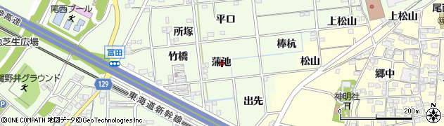 愛知県一宮市冨田蒲池周辺の地図