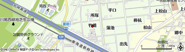 愛知県一宮市冨田竹橋周辺の地図