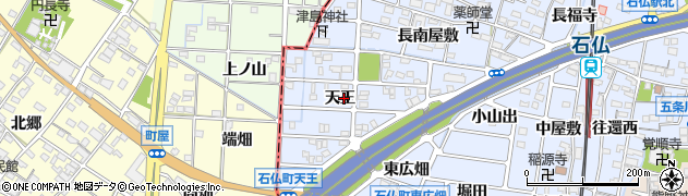 愛知県岩倉市石仏町（天王）周辺の地図