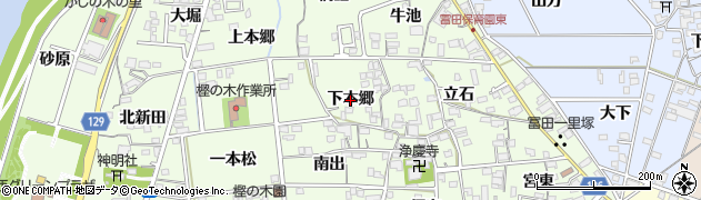 愛知県一宮市冨田（下本郷）周辺の地図