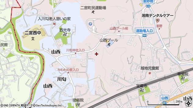 〒259-0124 神奈川県中郡二宮町山西の地図