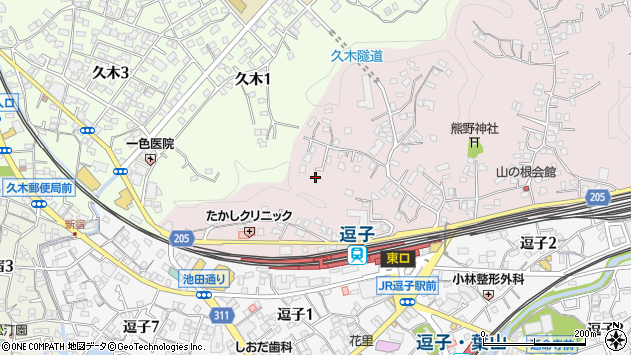 〒249-0002 神奈川県逗子市山の根の地図
