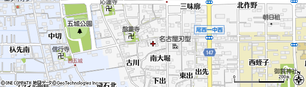 愛知県一宮市東五城西大堀周辺の地図