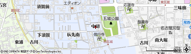 愛知県一宮市西五城中切周辺の地図