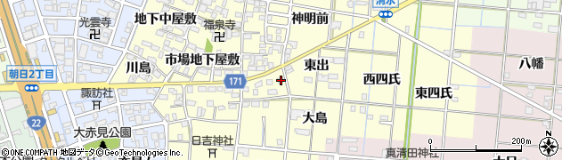愛知県一宮市大赤見市場東屋敷14-3周辺の地図