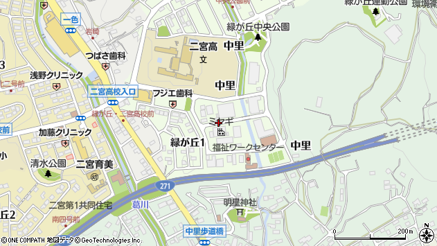 〒259-0132 神奈川県中郡二宮町緑が丘の地図