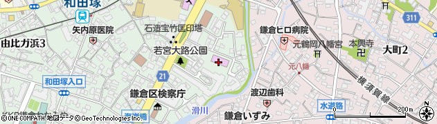 鎌倉市役所　見田記念体育館周辺の地図