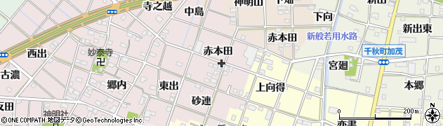 愛知県一宮市定水寺赤本田周辺の地図