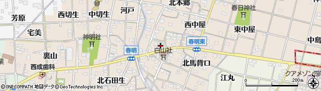 愛知県一宮市春明（南本郷）周辺の地図