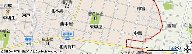 愛知県一宮市春明（東中屋）周辺の地図