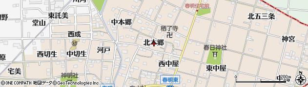 愛知県一宮市春明北本郷周辺の地図
