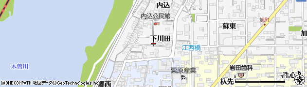 愛知県一宮市奥町下川田周辺の地図