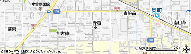 愛知県一宮市奥町野越周辺の地図