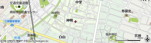 愛知県江南市大海道町（神明）周辺の地図