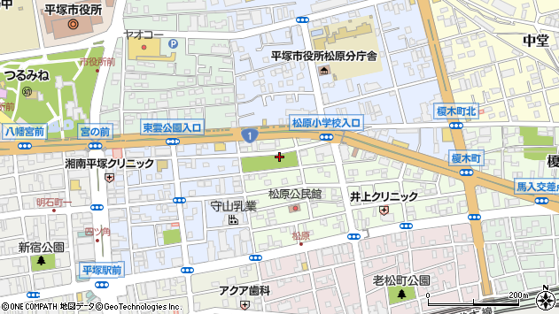 〒254-0032 神奈川県平塚市八千代町の地図