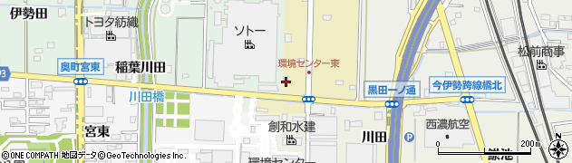 愛知県一宮市木曽川町内割田（鍵田）周辺の地図