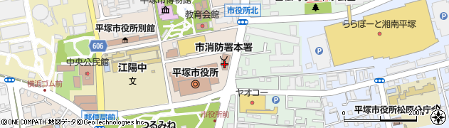 平塚市役所　記者室内朝日デスク周辺の地図