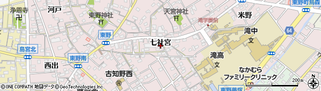 愛知県江南市東野町七社宮周辺の地図