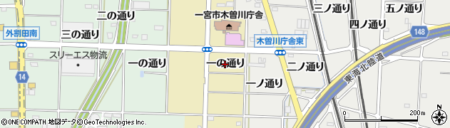 愛知県一宮市木曽川町内割田（一の通り）周辺の地図