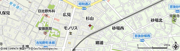 愛知県江南市古知野町（杉山）周辺の地図