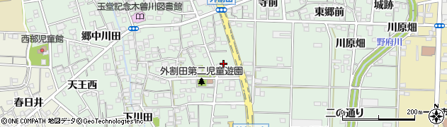 愛知県一宮市木曽川町外割田高照寺東周辺の地図