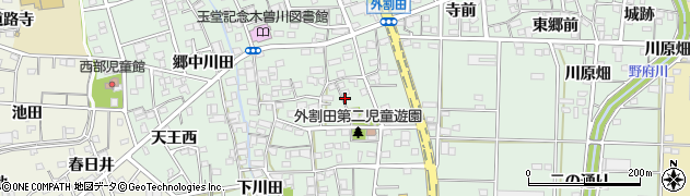 愛知県一宮市木曽川町外割田（西郷東）周辺の地図
