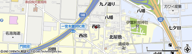 愛知県一宮市木曽川町門間（西出）周辺の地図