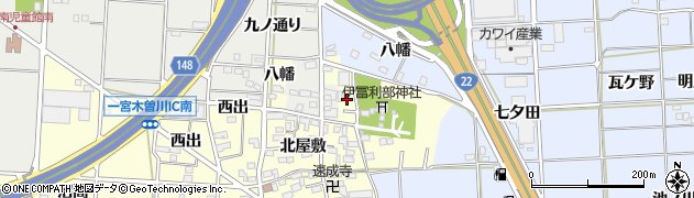 愛知県一宮市木曽川町門間（八幡）周辺の地図