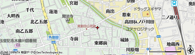 愛知県一宮市木曽川町外割田（東郷中）周辺の地図